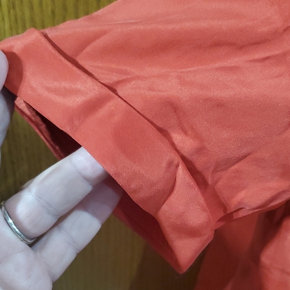 Frame Denim Red Button Down Silk Mock Collar Blouse - Picture 3 of 8